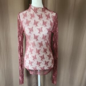 Free People Sheer Pink Lace Blouse